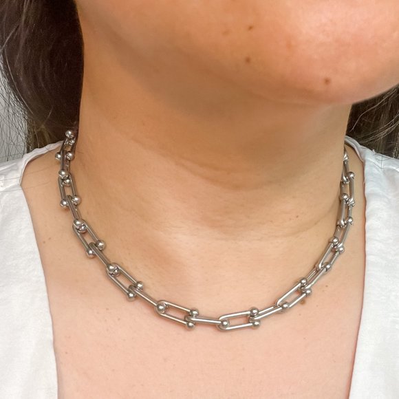 Silver Toned Chunky Chain Necklace Thick Silver Chain Necklace U Chain Necklace - Picture 1 of 14